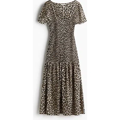 H&m Smocked-detail Dress In Animal Print