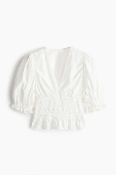 H&m Smocked-waist Blouse In Neutral