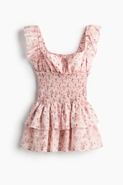 H&m Smocked-waist Dress In Pink