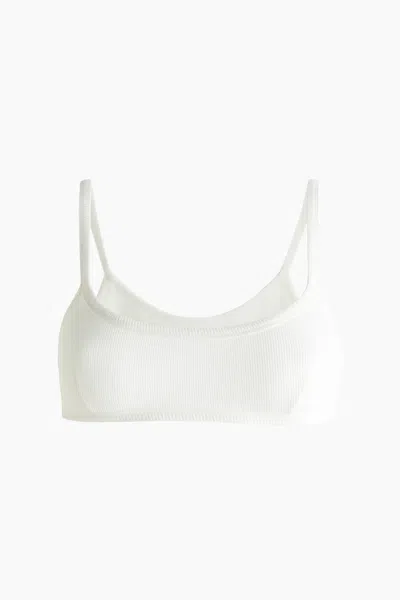 H&m Soft Ribbed Cotton Bra In White