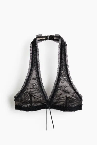 H&m Soft Ruffled Lace Bra In Black