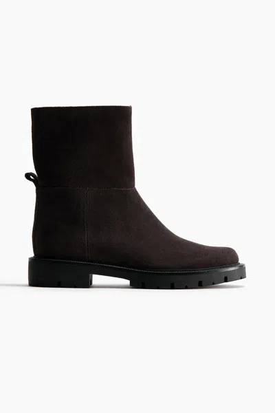 H&m Split Suede Ankle Boots In Brown