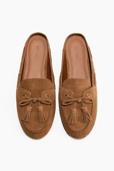 H&m Split Suede Mules In Brown