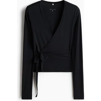 H&m Sports Wrap Top In Modal In Black