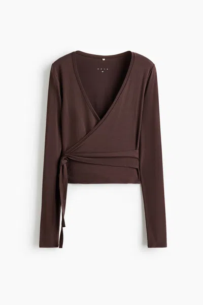 H&m Sports Wrap Top In Modal In Brown
