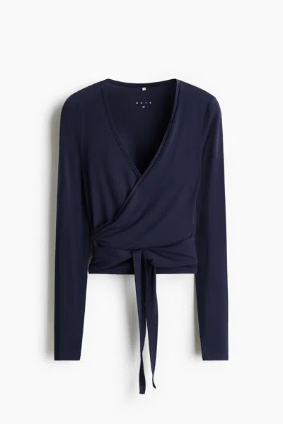 H&m Sports Wrap Top In Modal In Blue