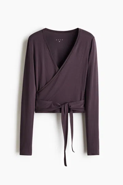 H&m Sports Wrap Top In Modal In Chocolate Plum
