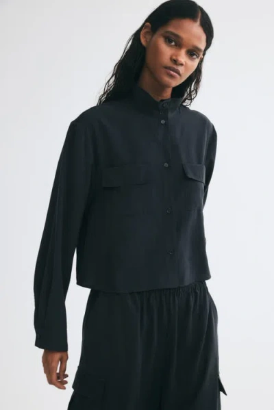 H&m Stand-up Collar Viscose-blend Shirt In Blue