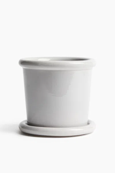H&m Stoneware Plant Pot With Saucer In Gray