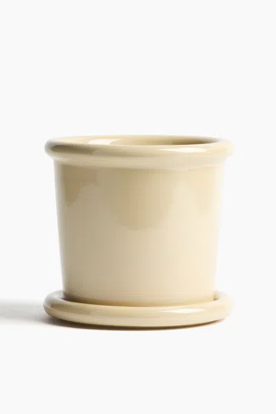 H&m Stoneware Plant Pot With Saucer In Brown