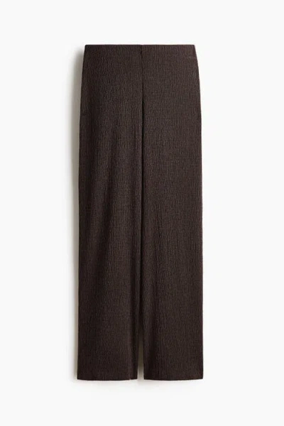 H&m Straight Crinkled Trousers In Brown