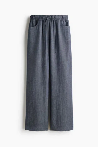 H&m Straight Drawstring Trousers In Blue