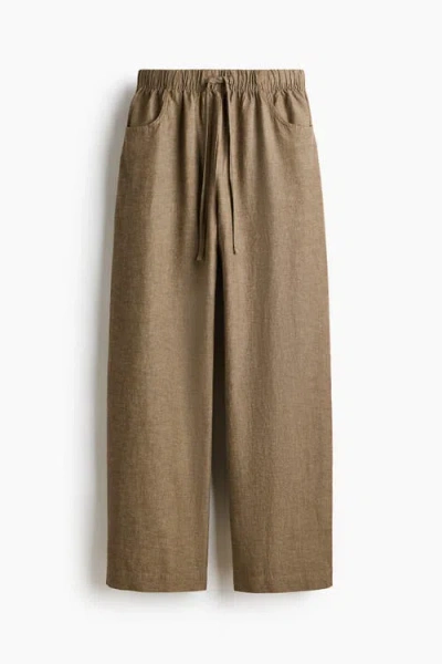 H&m Straight Drawstring Trousers In Brown