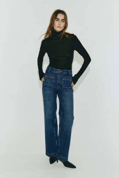 H&m Straight High Jeans In Blue
