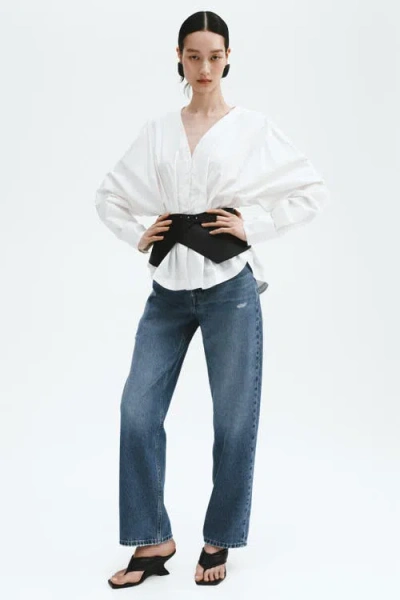 H&m Straight High Waist Ankle Jeans In Blue