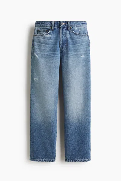 H&m Straight High Waist Ankle Jeans In Blue