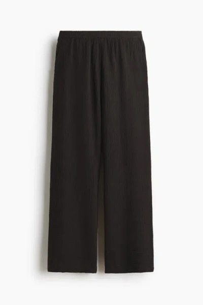 H&m Straight Muslin Trousers In Black