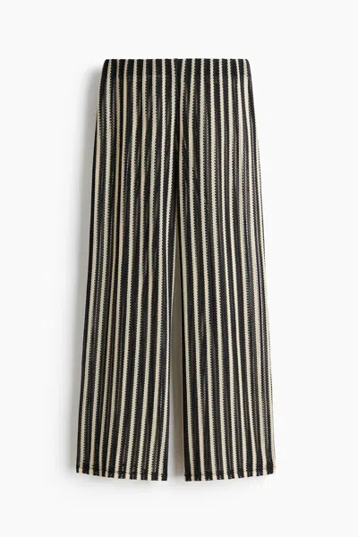 H&m Straight-leg Beach Pants In Navy Blue/cream Striped