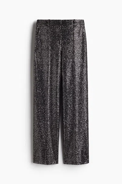 H&m Straight-leg Embellished Pants In Black