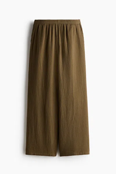 H&m Straight-leg Muslin Pants In Green