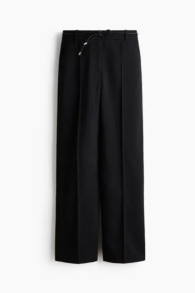 H&m Straight-leg Pants With Belt In Black