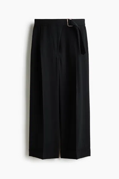 H&m Straight-leg Pants With Belt In Black