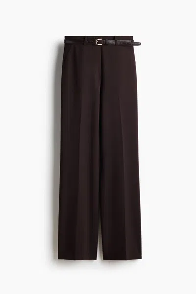 H&m Straight-leg Pants With Belt In Burgundy
