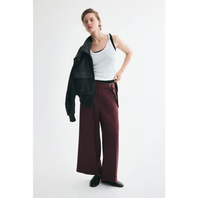 H&m Straight-leg Pants With Belt In Burgundy