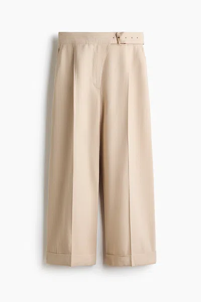 H&m Straight-leg Pants With Belt In Neutral