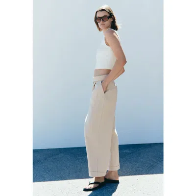 H&m Straight-leg Pants With Belt In Neutral