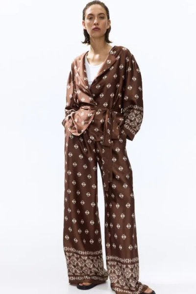 H&m Straight-leg Satin Pants In Brown