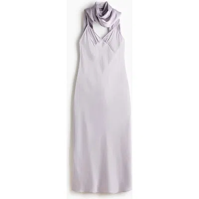 H&m Strappy Satin Dress With Scarf In Gray