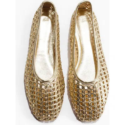 H&m Straw Ballet Flats In Gold