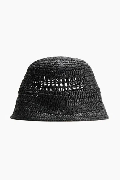H&m Straw Bucket Hat In Black
