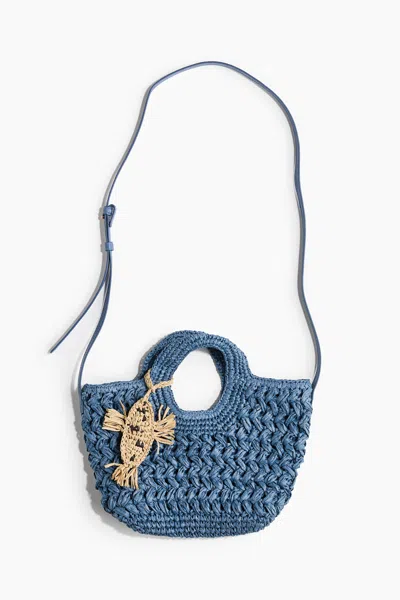 H&m Straw Crossbody Bag In Dusty Blue