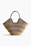 H&m Straw Shopper In Light Beige/striped