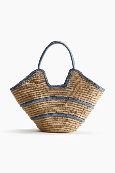 H&m Straw Shopper In Light Beige/striped