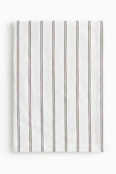 H&m Striped Cotton Sateen Tablecloth In White/striped