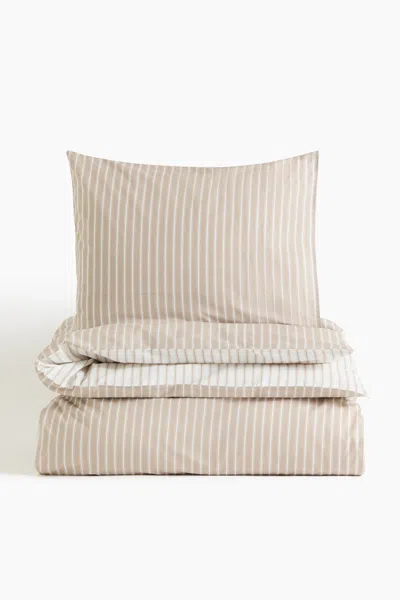H&m Striped Cotton Single Duvet Cover Set In Multi