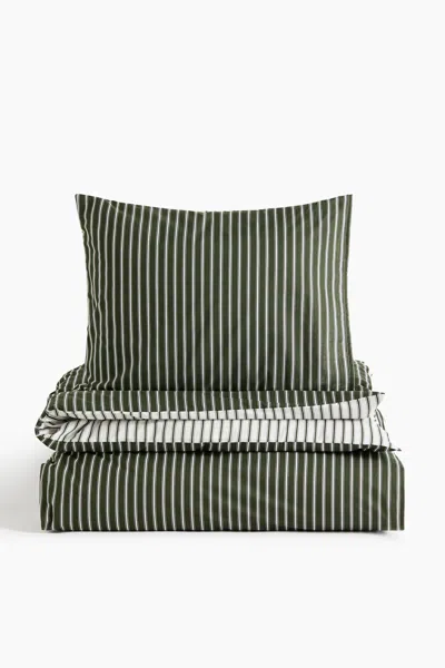 H&m Striped Cotton Single Duvet Cover Set In Multi
