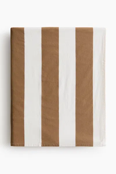 H&m Striped Cotton Tablecloth In Brown