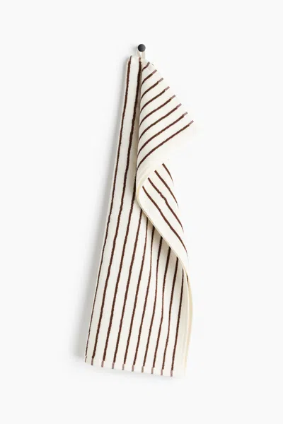 H&m Striped Hand Towel In White/brown Striped