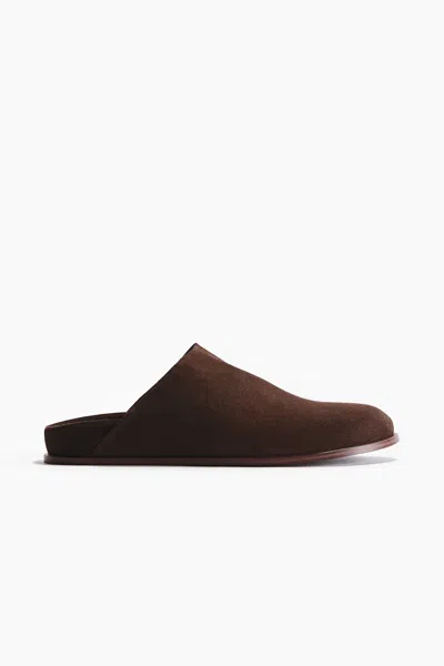 H&m Suede Footbed Mules In Brown