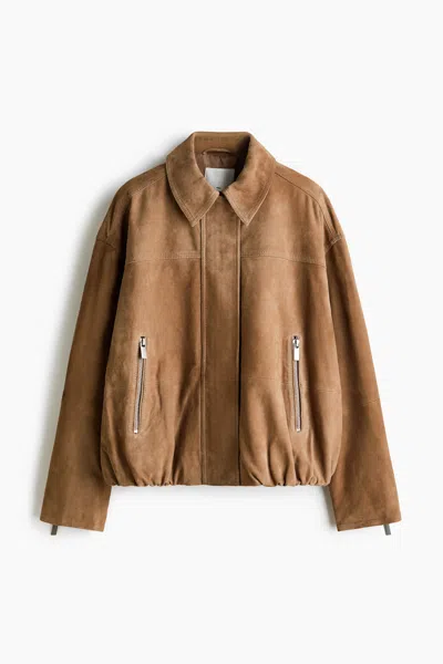 H&m Suede Jacket In Neutral