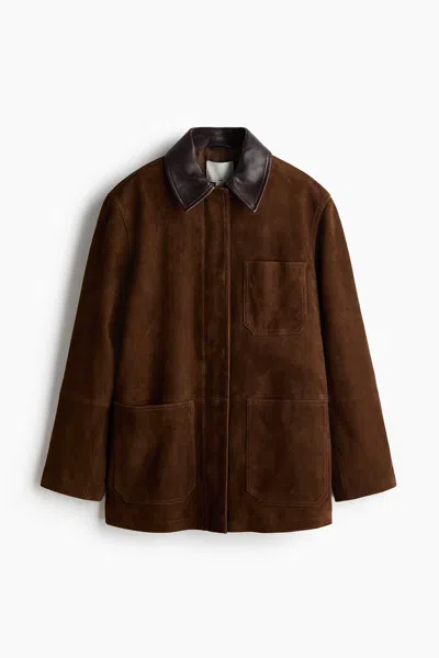 H&m Suede Jacket With Collar In Brown
