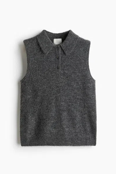 H&m Sweater Vest With Collar In Gray