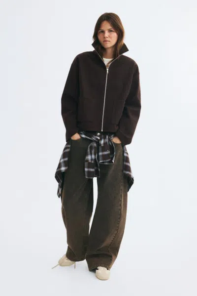 H&m Sweatshirt Jacket In Brown