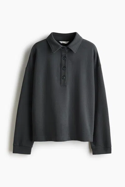 H&m Sweatshirt With Collar In Gray