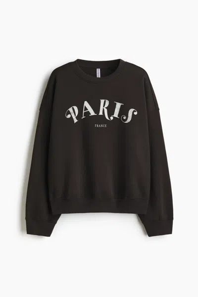 H&m Sweatshirt With Motif In Gray