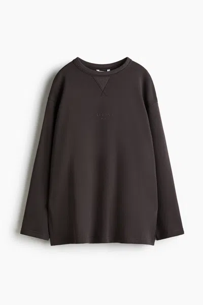 H&m Sweatshirt With Text Motif In Brown